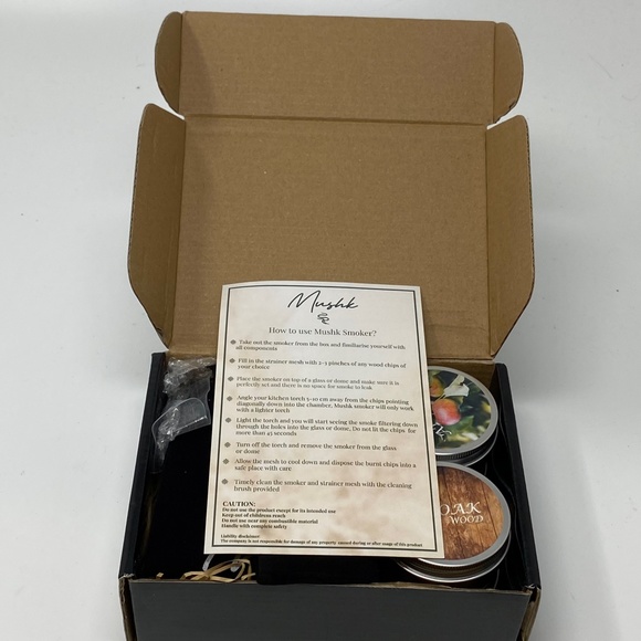 Mushk Portable Drink Cocktail Beverage Smoker with Four Tins Wood Chips New - Picture 3 of 8